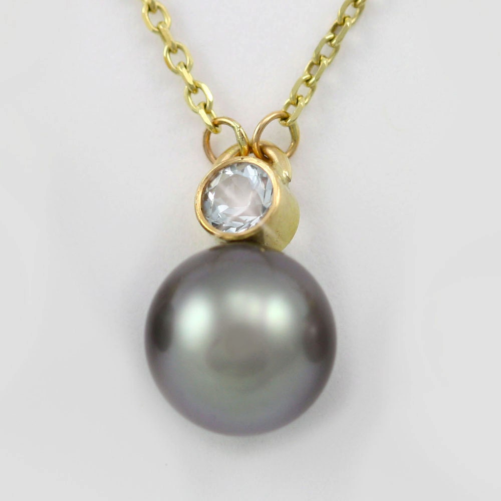 Tahiti Perlen Tropfen Halskette Mit Stein 14Ky | Aquamarin(18" Tahiti Perlen Tropfen Halskette Mit Stein 14Ky | Aquamarin(18" von LaineBenthalldesigns