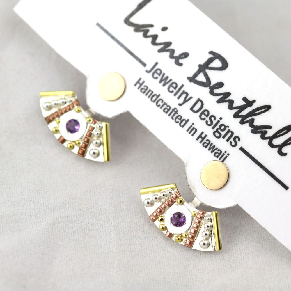 Totem Solitaire Earjackets | Amethyst 14Ky Gold, Sterling Silber, Kupfer von LaineBenthalldesigns