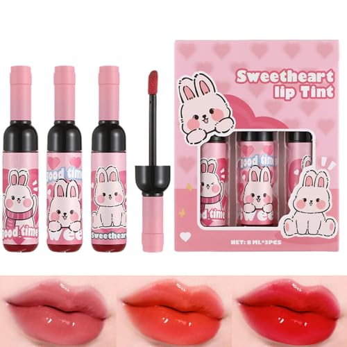 Lippenglanz für Damen,Weinflaschenförmiger getönter Lippenglanz 3 Stück - Hydratisierende Schweißfeste Makeup Ausstattung für Reise Party Date von Lainiaoly