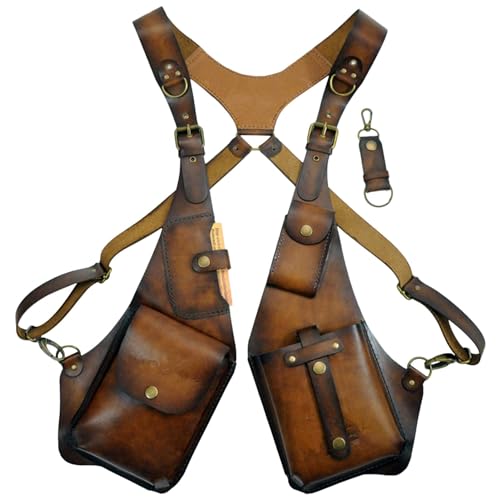 Taktische Halfter Tasche, Anti-Diebstahl-Leder-Doppelschulter-Achseltasche, Versteckte Unterarm Schultertasche, Verstellbarer Trage Schulterholster, universeller Gurtholster Für Herren, Dunkelbraun von Lainiaoly