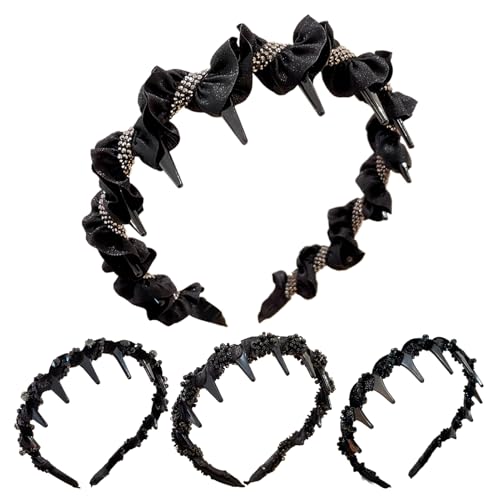 Zacken Haarspange - Vintage Hoher Totenkopf Zahnperlen Haarreif | Rutschfeste Kopfbaender fuer Frauen Maedchen Festlichkeiten Abendgarderobe Tanzen Zuhause Musikfeste Feiertage Dating von Lainiaoly