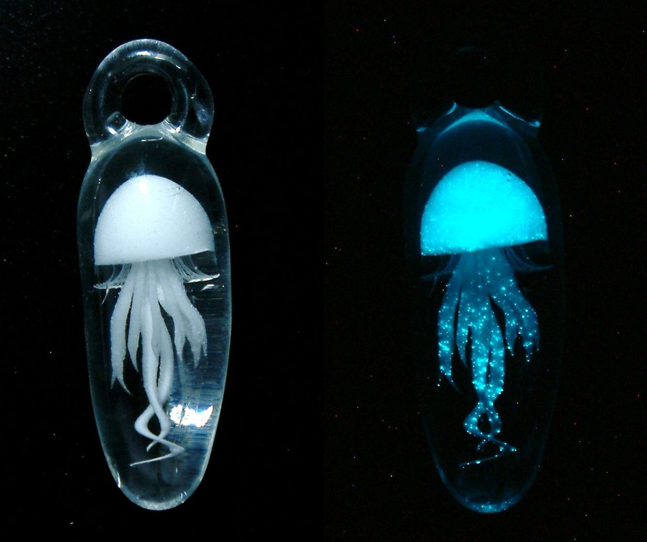Jellyfish Anhänger - Made To Order Leuchtet Im Dunkeln Inklusive Uv Licht Weelainy Lampwork Glas Borosilikat von LainyLampwork