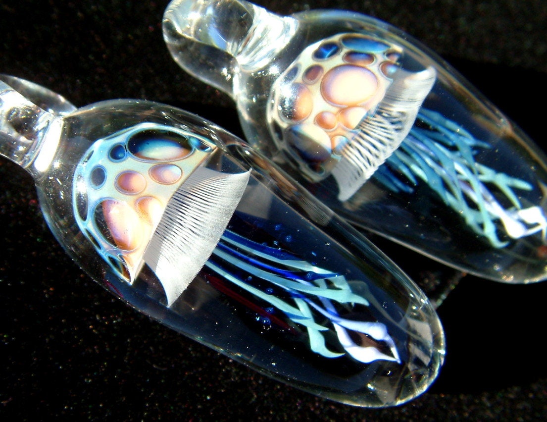 Qualle Anhänger - Made To Order Smokey Blue Weelainy Lampworked Glas von LainyLampwork