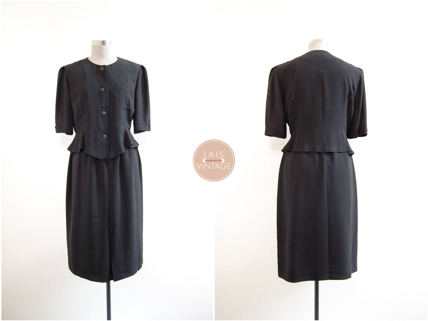 Dame Im Schwarzen Kleid | S 40Er Jahre Japan Vintage Kleines Schwarzes Anzugkleid Dame Im Schwarzen Kleid | S 40Er Jahre Japan Vintage Kleines Schwarzes Anzugkleid von LaisVintage