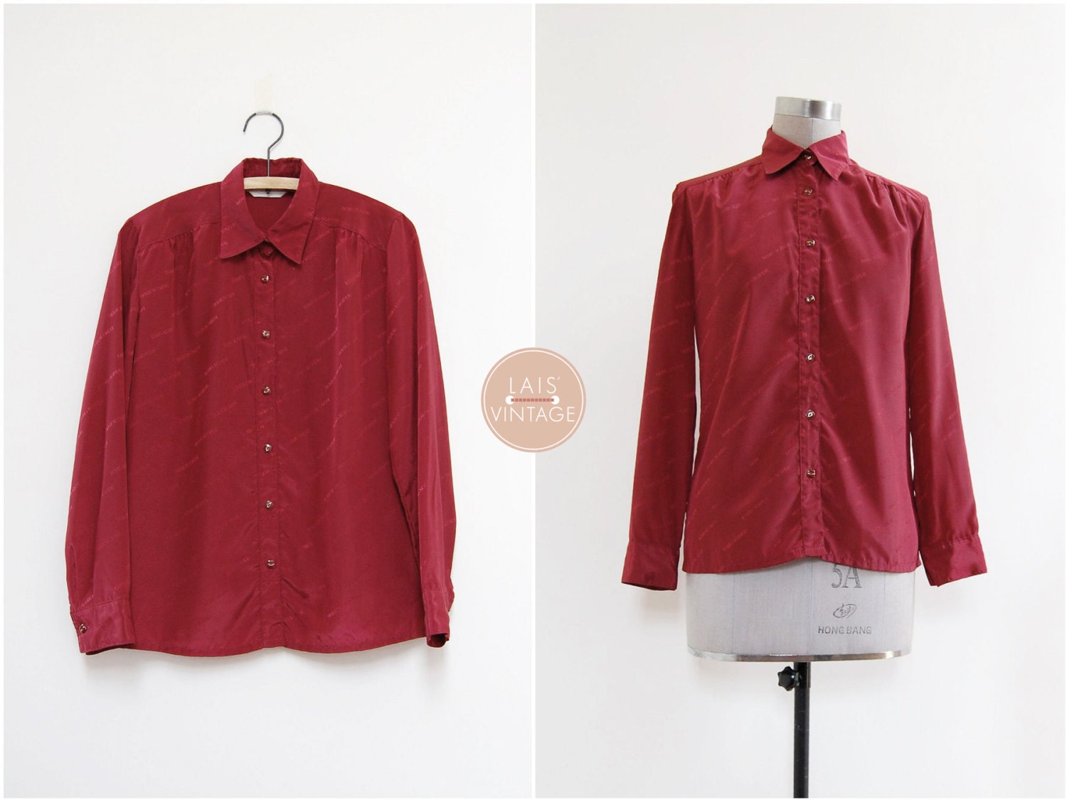 Feuer Stempel Bluse | S/M 1980Er Jahre Japan Vintage Rotes Monogramm Shirt Feuer Stempel Bluse | S/M 1980Er Jahre Japan Vintage Rotes Monogramm Shirt von LaisVintage