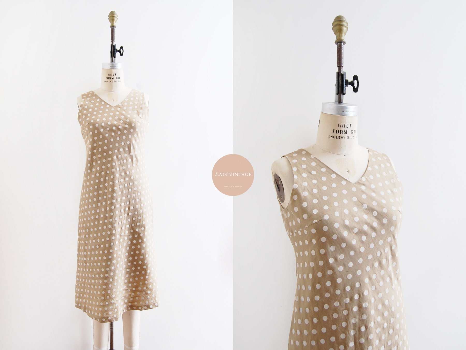 Golden Poppy Kleid | Korea Vintage Minimale Polka Dot Leinen Golden Poppy Kleid | Korea Vintage Minimale Polka Dot Leinen von LaisVintage