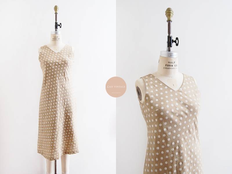 Golden Poppy Kleid | Korea Vintage Minimale Polka Dot Leinen Golden Poppy Kleid | Korea Vintage Minimale Polka Dot Leinen von LaisVintage