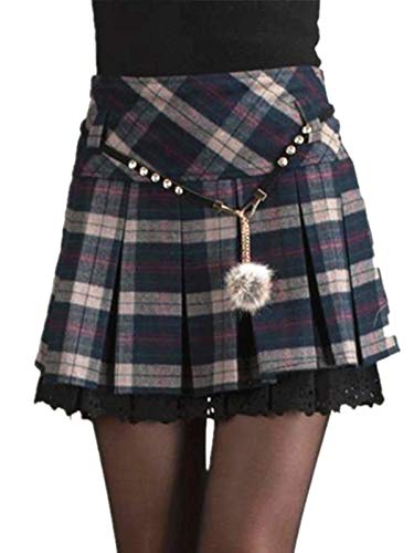 Damen Tartan Plissee Plaid Röcke Schulmadchen A Mini Classic Linie Rock Lace Trim Faltenrock Frühling Sommer Frauen Mode Kurzes Vielseitige Schottenrock (Color : Grun, One Size : L) von Laisla fashion