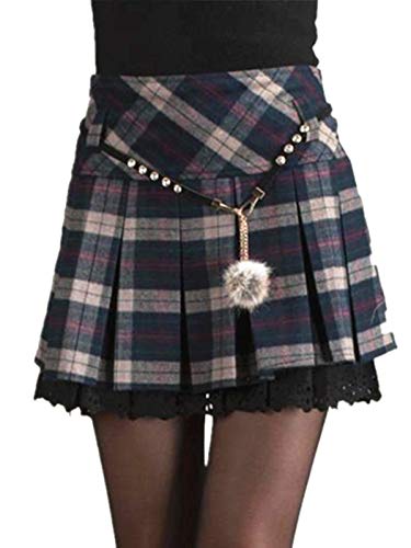 Damen Tartan Plissee Plaid Röcke Schulmadchen A Mini Classic Linie Rock Lace Trim Faltenrock Frühling Sommer Frauen Mode Kurzes Vielseitige Schottenrock (Color : Grun, One Size : M) von Laisla fashion