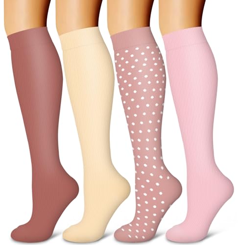 Laite Hebe 4 Paar Kompressionsstrümpfe für Damen und Herren, beste Unterstützung für Krankenschwestern, Laufen, Sportler, 06 - Rosa, Small/Medium von Laite Hebe