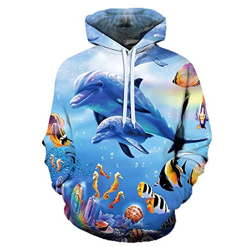 Hoodies 3D Druck Hoodie Kapuzenpullover Langarm Kapuzenjacke Mit Taschen Unisex Sweatshirt Delfin A4144,4XL von Laizs