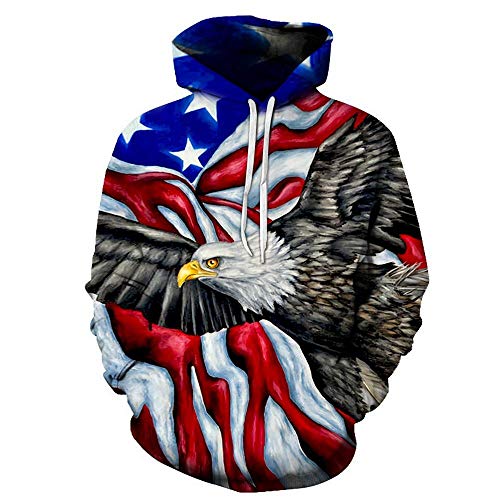 Hoodies Unisex 3D Druck Hoodie Sweatshirt Kapuzenpullover Langarm Kapuzenjacke Mit Taschen Amerikanischer Adler A1734,M von Laizs