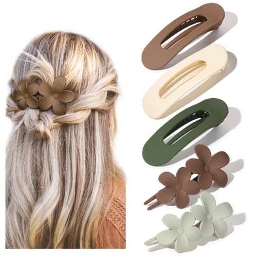 Lajiakoy® Haarklammer, 5 PCS Flache Haarklammern, Blumen Haarklammer für Alle Haartypen, Matte, Rutschfeste Haarspangen für Frauen und Mädchen (Teiliges Set 5) von Lajiakoy