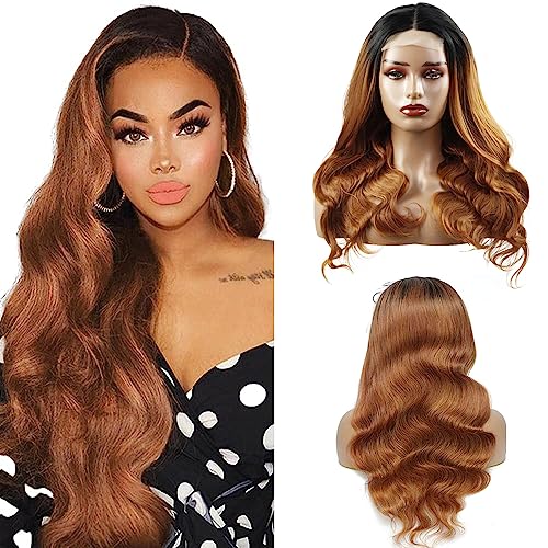 Lakaisa Perücke Echthaar Damen 4X4 HD Lace Wig Human Hair Body Wave Wear and Go Glueless Virgin Hair 1B/30 Brown Color 150% Density Minimal Tangle 18 Zoll von Lakaisa