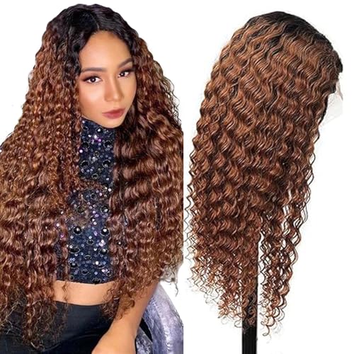 Lakaisa Perücke Echthaar Damen 4X4 Lace Front Wig Human Hair Glueless Wig Wear and Go Kinky Curly Wig Unprocessed Brazilian Virgin Human Hair 1B/30 Brown 180% Density No Smell 28 Zoll von Lakaisa