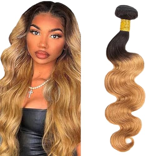 Lakaisa Body Wave Human Hair Bundles 100% Unprocessed Brazilian Remy Hair 1B27 Blonde Ombre Real Hair Echthaar Tressen Extensions Sew in Hair 1 Bundle for Woman 12 Zoll von Lakaisa