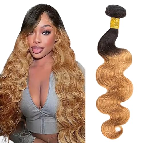 Lakaisa Body Wave Human Hair Bundles 100% Unprocessed Brazilian Remy Hair 1B27 Blonde Ombre Real Hair Echthaar Tressen Extensions Sew in Hair 1 Bundle for Woman 26 Zoll von Lakaisa