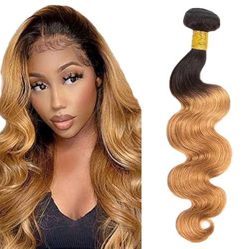 Lakaisa Body Wave Human Hair Bundles 100% Unprocessed Brazilian Remy Hair 1B27 Blonde Ombre Real Hair Echthaar Tressen Extensions Sew in Hair 1 Bundle for Woman 30 Zoll von Lakaisa