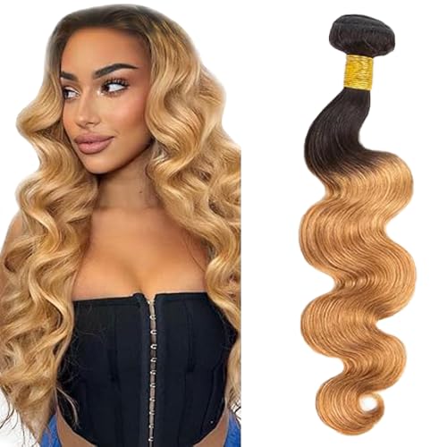 Lakaisa Body Wave Human Hair Bundles 100% Unprocessed Brazilian Remy Hair 1B27 Blonde Ombre Real Hair Echthaar Tressen Extensions Sew in Hair 1 Bundle for Woman 32 Zoll von Lakaisa