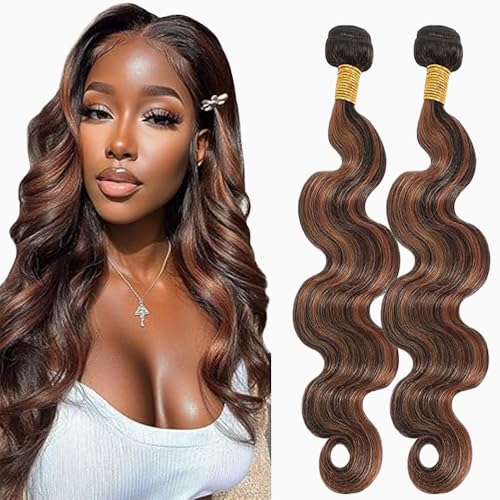 Lakaisa Body Wave Human Hair Bundles Echthaar Tressen Extensions Sew in Hair P430 Highlight Brown Real Hair Extensions 2 Bundles Unprocessed Virgin Human Hair Minimal Smell for Woman 18 18 Zoll von Lakaisa