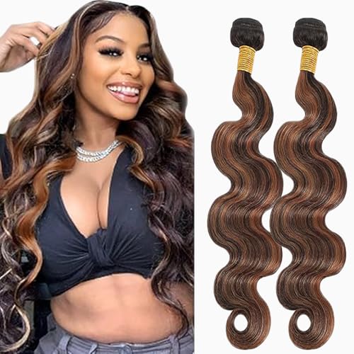 Lakaisa Body Wave Human Hair Bundles Echthaar Tressen Extensions Sew in Hair P430 Highlight Brown Real Hair Extensions 2 Bundles Unprocessed Virgin Human Hair Minimal Smell for Woman 20 20 Zoll von Lakaisa