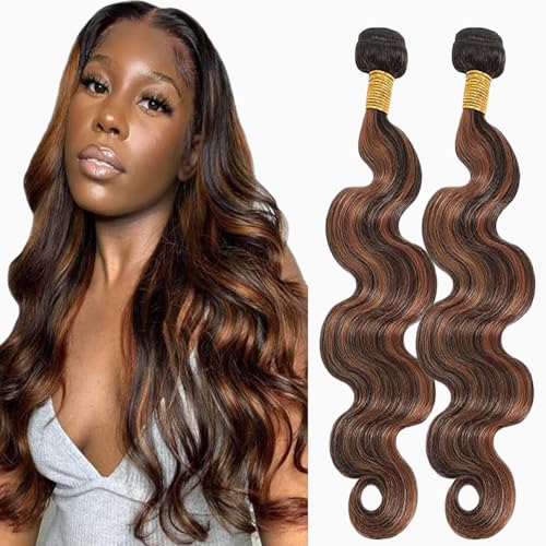 Lakaisa Body Wave Human Hair Bundles Echthaar Tressen Extensions Sew in Hair P430 Highlight Brown Real Hair Extensions 2 Bundles Unprocessed Virgin Human Hair Minimal Smell for Woman 24 24 Zoll von Lakaisa