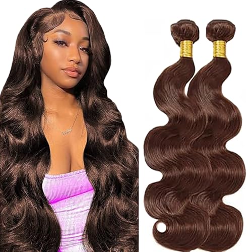 Lakaisa Body Wave Human Hair Bundles Echthaar Tressen Extensions Sew in Hair Chocolate Brown Real Hair Extensions 2 Bundles Unprocessed Virgin Human Hair Minimal Smell for Woman 28 28 Zoll von Lakaisa