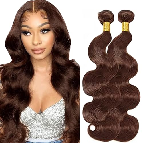 Lakaisa Body Wave Human Hair Bundles Echthaar Tressen Extensions Sew in Hair Chocolate Brown Real Hair Extensions 2 Bundles Unprocessed Virgin Human Hair Minimal Smell for Woman 30 30 Zoll von Lakaisa