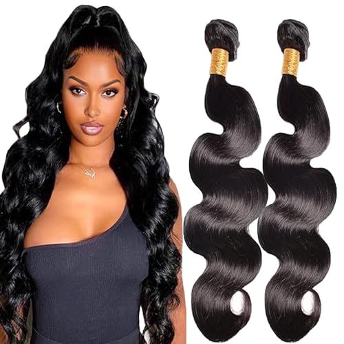 Lakaisa Body Wave Human Hair Bundles Echthaar Tressen Extensions Sew in Hair Natural Black Real Hair Extensions 2 Bundles 100% Unprocessed Brazilian Virgin Hair for Woman 12 12 Zoll von Lakaisa