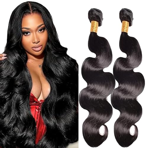 Lakaisa Body Wave Human Hair Bundles Echthaar Tressen Extensions Sew in Hair Natural Black Real Hair Extensions 2 Bundles 100% Unprocessed Brazilian Virgin Hair for Woman 32 32 Zoll von Lakaisa