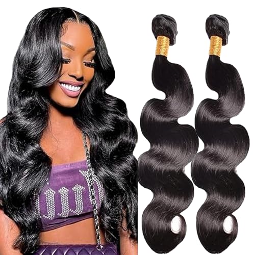 Lakaisa Body Wave Human Hair Bundles Echthaar Tressen Extensions Sew in Hair Natural Black Real Hair Extensions 2 Bundles Unprocessed Virgin Human Hair for Women 14 14 Zoll von Lakaisa