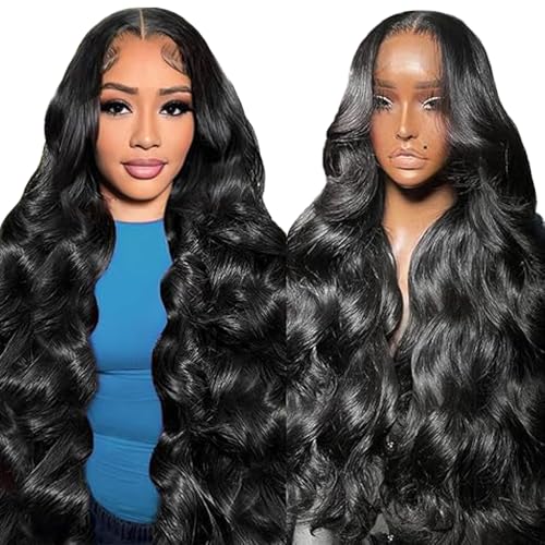 Lakaisa Body Wave Human Hair Wig Echthaar Perücke Damen 13X1 Lace Natural Black Pre Plucked 100% Unprocessed Brazilian Remy Hair 180% Density No Shedding No Tangle 28 Zoll von Lakaisa