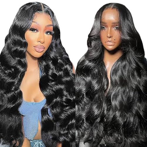 Lakaisa Body Wave Human Hair Wig Echthaar Perücke Damen 13X1 Lace Natural Black Pre Plucked 100% Unprocessed Brazilian Remy Hair 180% Density No Shedding No Tangle 30 Zoll von Lakaisa