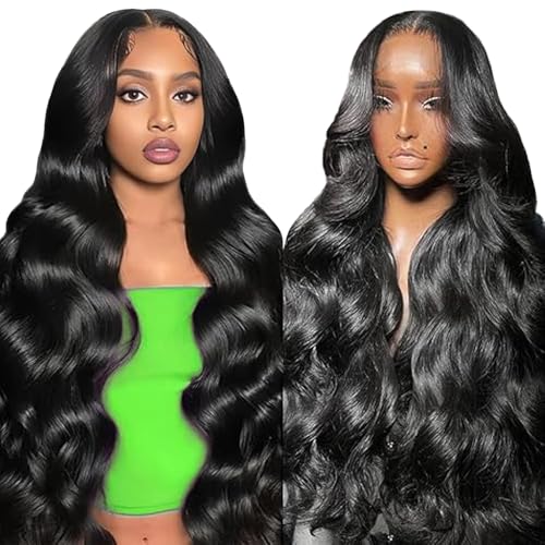 Lakaisa Body Wave Human Hair Wig Echthaar Perücke Damen 13X1 Lace Natural Black Pre Plucked 100% Unprocessed Brazilian Remy Hair 180% Density No Shedding No Tangle 32 Zoll von Lakaisa