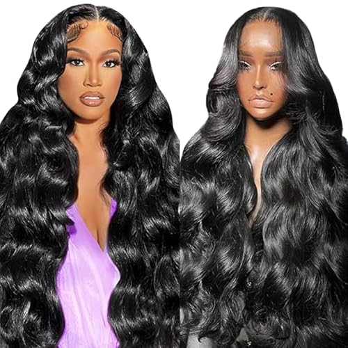 Lakaisa Body Wave Human Hair Wig Echthaar Perücke Damen 13X1 Lace Natural Black Pre Plucked 100% Unprocessed Brazilian Remy Hair 180% Density No Shedding No Tangle 34 Zoll von Lakaisa