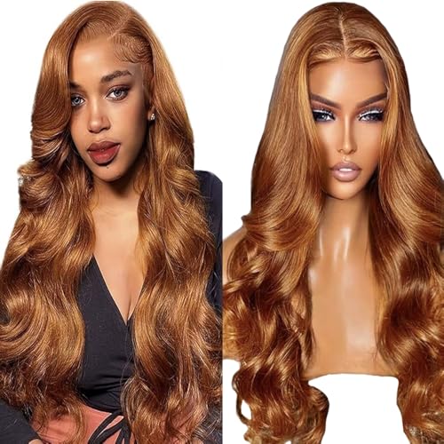 Lakaisa Body Wave Human Hair Wig Lace Frontal Perücke Damen Echthaar Glueless Wear and Go Grade 8 A 100% Brazilian Remy Hair 4X1 HD Lace #30 Brown Color Hair No Smell for Women 32 Inch von Lakaisa