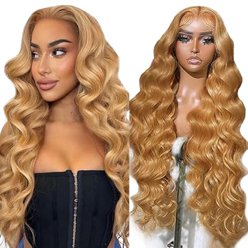 Lakaisa Body Wave Human Hair Wig Blonde 4x1 Lace #27 Blond Echthaar Perücke Damen Real Hair Glueless Wear and Go with Baby Hair 150% Density Unprocessed Virgin Hair Brazilian Remy Hair 28 Zoll von Lakaisa