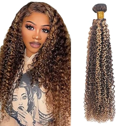 Lakaisa Curly Wave Human Hair Bundles Blonde 100% Unprocessed Brazilian Remy Hair P427 Highlight Real Hair Echthaar Tressen Extensions Sew in Hair 1 Bundle for Woman 12 Zoll von Lakaisa