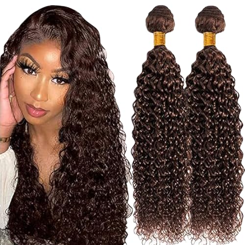 Lakaisa Curly Wave Human Hair Bundles Echthaar Tressen Extensions Sew in Hair Chocolate Brown Real Hair Extensions 2 Bundles 100% Unprocessed Brazilian Virgin Hair for Woman 32 32 Zoll von Lakaisa