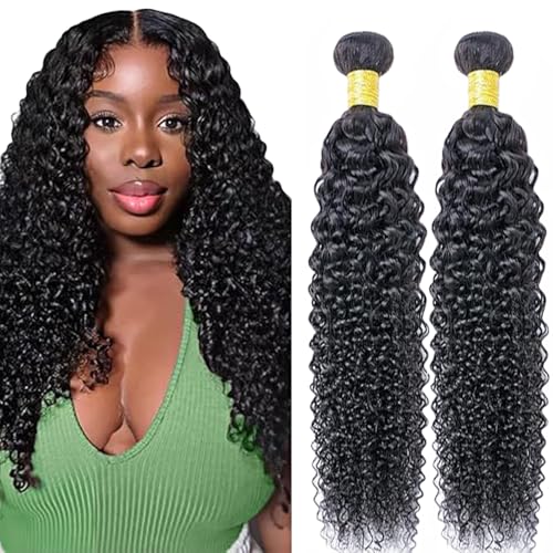 Lakaisa Curly Wave Human Hair Bundles Echthaar Tressen Extensions Sew in Hair Natural Black Real Hair Extensions 2 Bundles 100% Unprocessed Brazilian Virgin Hair for Woman 16 16 Zoll von Lakaisa