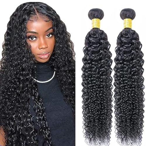 Lakaisa Curly Wave Human Hair Bundles Echthaar Tressen Extensions Sew in Hair Natural Black Real Hair Extensions 2 Bundles Unprocessed Virgin Human Hair for Women 32 32 Zoll von Lakaisa