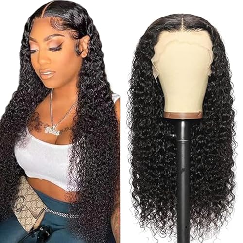Lakaisa Curly Wave Human Hair Wig Echthaar Perücke Damen 13X1 Lace Natural Black Pre Plucked Unprocessed Remy Hair 150% Density Low Shedding Minimal Tangle for Women 18 Zoll von Lakaisa