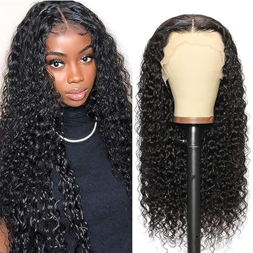 Lakaisa Curly Wave Human Hair Wig Echthaar Perücke Damen 13X1 Lace Natural Black Pre Plucked Unprocessed Remy Hair 150% Density Low Shedding Minimal Tangle for Women 24 Zoll von Lakaisa