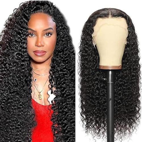 Lakaisa Curly Wave Human Hair Wig Echthaar Perücke Damen 13X1 Lace Natural Black Pre Plucked Unprocessed Remy Hair 150% Density Low Shedding Minimal Tangle for Women 28 Zoll von Lakaisa