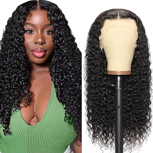 Lakaisa Curly Wave Human Hair Wig Echthaar Perücke Damen 13X1 Lace Natural Black Pre Plucked Unprocessed Remy Hair 150% Density Low Shedding Minimal Tangle for Women 30 Zoll von Lakaisa