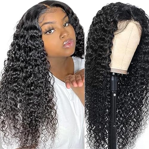 Lakaisa Curly Wave Human Hair Wig Lace Frontal Perücke Damen Echthaar Glueless Wear and Go Grade 8 A 100% Brazilian Remy Hair 4X1 HD Lace Natural Color Hair No Smell for Women 30 Inch von Lakaisa