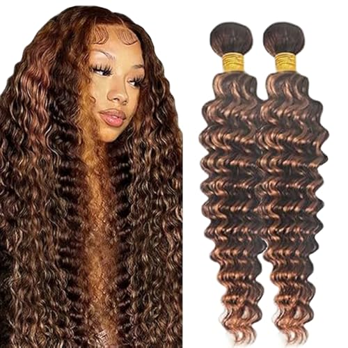Lakaisa Deep Wave Human Hair Bundles Echthaar Tressen Extensions Sew in Hair P430 Highlight Brown Real Hair Extensions 2 Bundles Unprocessed Virgin Human Hair Minimal Smell for Woman 24 24 Zoll von Lakaisa