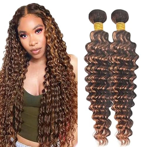 Lakaisa Deep Wave Human Hair Bundles Echthaar Tressen Extensions Sew in Hair P430 Highlight Brown Real Hair Extensions 2 Bundles Unprocessed Virgin Human Hair Minimal Smell for Woman 26 26 Zoll von Lakaisa