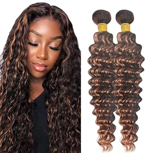 Lakaisa Deep Wave Human Hair Bundles Echthaar Tressen Extensions Sew in Hair P430 Highlight Brown Real Hair Extensions 2 Bundles Unprocessed Virgin Human Hair Minimal Smell for Woman 28 28 Zoll von Lakaisa