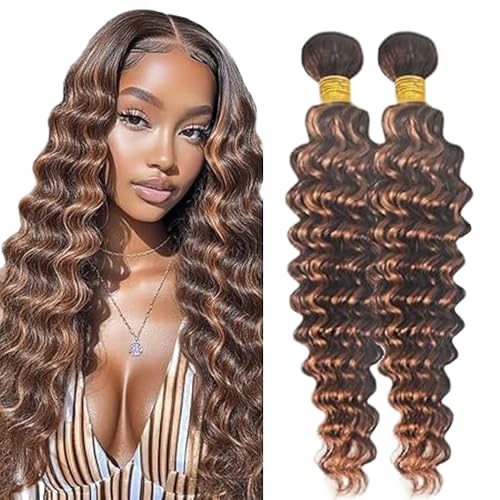 Lakaisa Deep Wave Human Hair Bundles Echthaar Tressen Extensions Sew in Hair P430 Highlight Brown Real Hair Extensions 2 Bundles Unprocessed Virgin Human Hair Minimal Smell for Woman 30 30 Zoll von Lakaisa